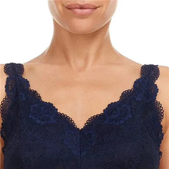 Flora Nikrooz Women's 2-Pack V-Neck Lightweight Soft Lace (Navy, Large) - Picture 5 of 7